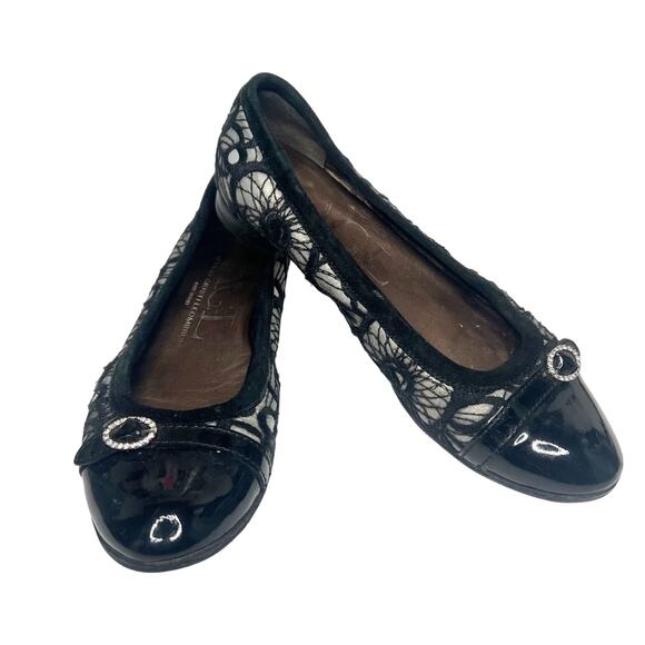 AGL ATTILIO GIUSTI LEOMBRUNI Ballet Flats Patent Leather Black Lace Size EU 36.5 - Picture 1 of 11